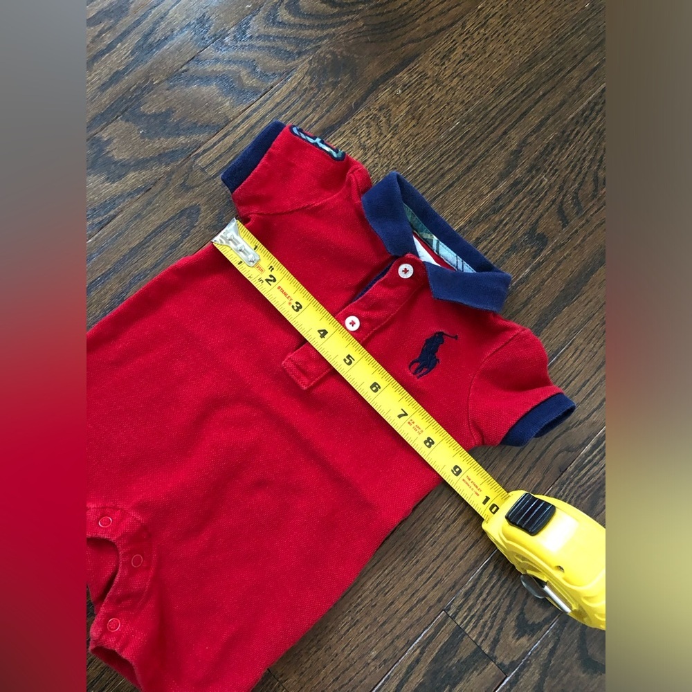 Ralph Lauren Boys 3M Red/Blue Polo Collared Short-Sleeved Romper w/Embroidery - Picture 7 of 10